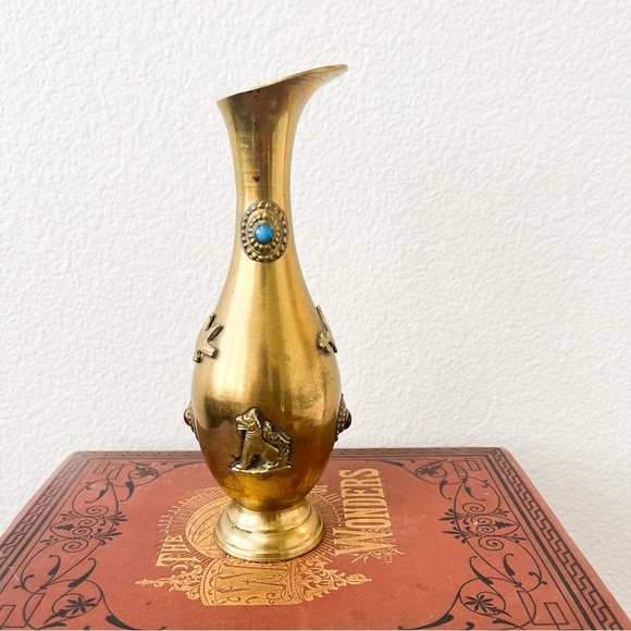 Vintage Other - Vintage Brass Gemstone Vase